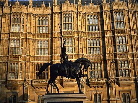国王,雕塑,议会大厦,伦敦,英格兰