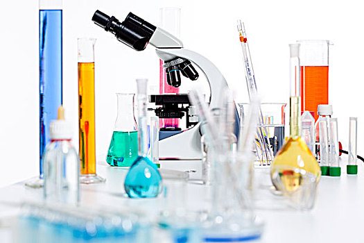 化学品,科学,实验室,显微镜,试管,长颈瓶,滴管