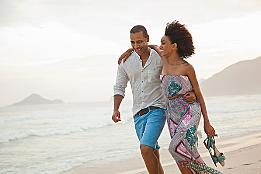 浪漫,情侣,漫步,海滩,里约热内卢,巴西