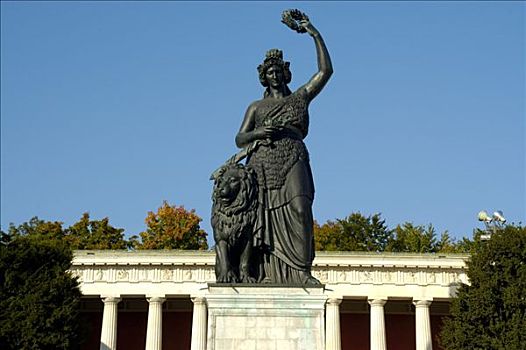 雕塑,巴伐利亚,天空,特蕾莎广场,慕尼黑