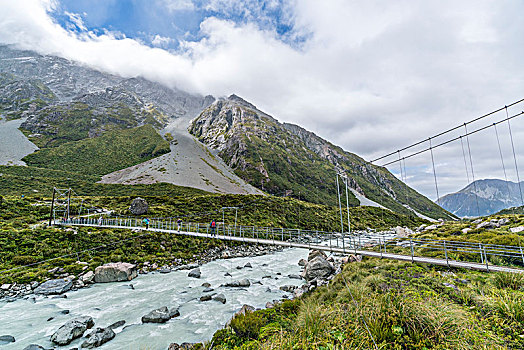 木板路,上方,河,山谷,库克山国家公园,地区,坎特伯雷地区,南岛,新西兰