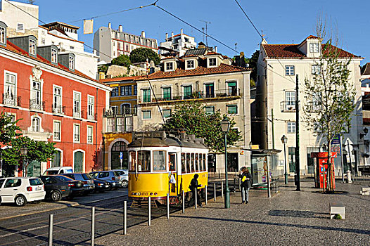 有轨电车,狭窄,计量器,紧,老城,阿尔法马区,里斯本,葡萄牙,欧洲