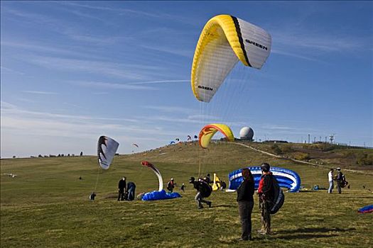 滑翔伞,受训人员,山,黑森州,德国,欧洲