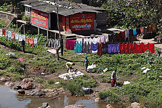 洗,洗衣服,佩里亚,河,喀拉拉,印度,南亚,亚洲