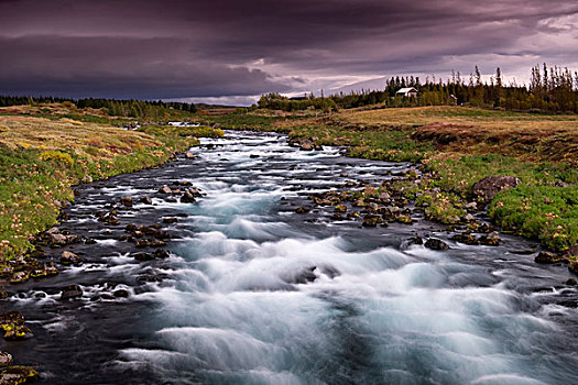 秋色,迅速,流动,河,冰岛