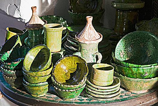 陶瓷,出售,露天市场,麦地那,玛拉喀什,马拉喀什,摩洛哥,北非,非洲