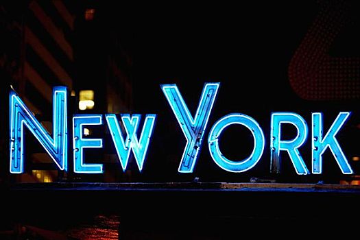 霓虹标识,发光,夜晚,时代广场,曼哈顿,纽约,美国