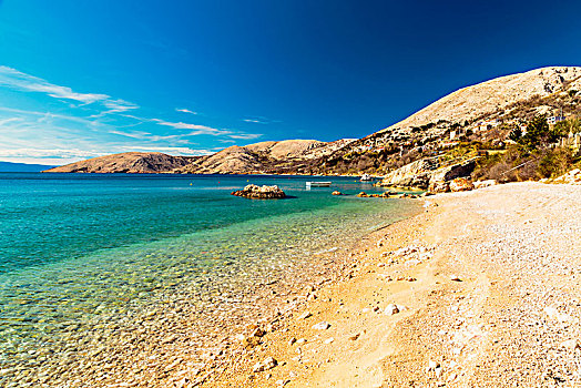 海滩,克尔克岛,岛屿,达尔马提亚,亚得里亚海,海岸,克罗地亚
