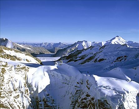 航拍,少女峰,顶峰,车站,冰河,伯尔尼阿尔卑斯山,瓦莱,瑞士,欧洲
