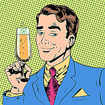男人,玻璃杯,香槟,假日,干杯