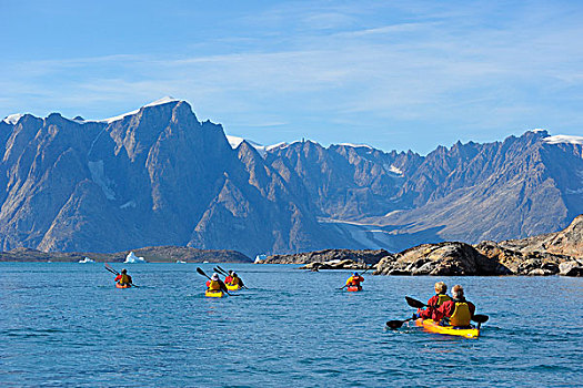 海上皮划艇,山峦,格陵兰