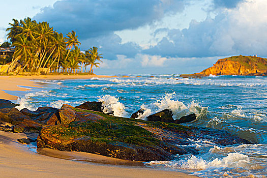 海滩,波浪,石头,岛屿,热带