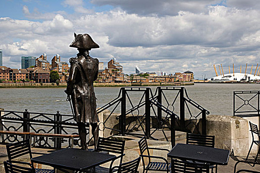 纳尔逊,雕塑,看,河,泰晤士河,圆顶,特拉法尔加,酒馆,公园,排,格林威治,伦敦,英格兰,英国,欧洲