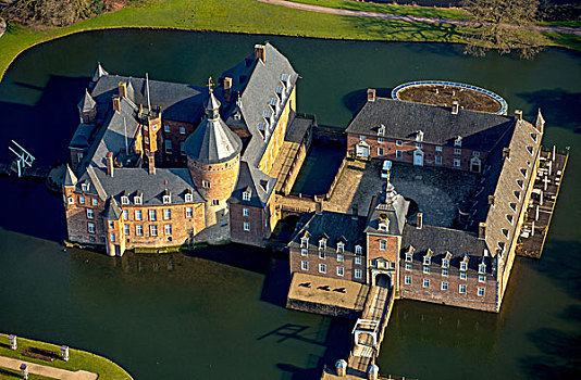 航拍,护城河,城堡,博物馆,北莱茵威斯特伐利亚,德国,欧洲