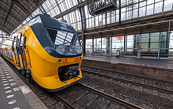 黄色,列车,站立,中心,火车站,阿姆斯特丹