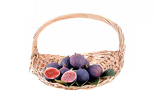 紫色,无花果,稻草,篮子,隔绝,白色背景