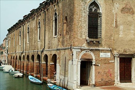 运河,停泊,船,拱廊,威尼斯人,寺院,建筑,意大利