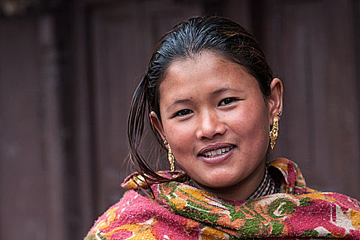 年轻,尼泊尔,女人,耳饰,头像,巴克塔普尔,亚洲