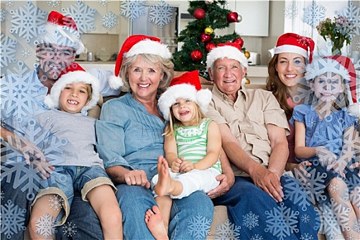 合成效果,图像,家庭,圣诞帽,庆贺,圣诞节