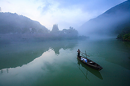 云和湖,湖,早晨,雾气,氤氲,桥,船,电站