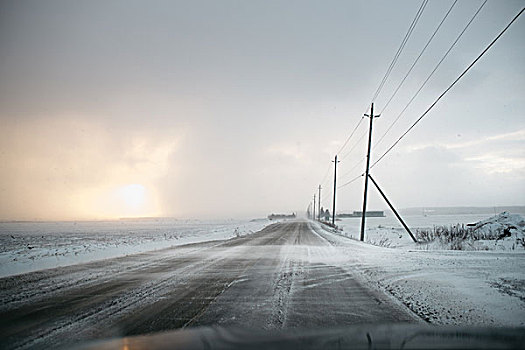 积雪,乡村道路,安大略省,加拿大