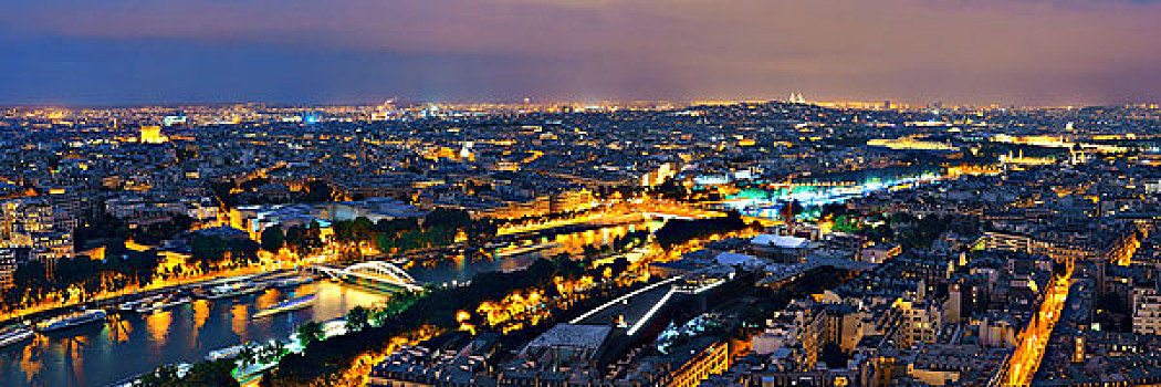 巴黎,城市天际线,屋顶,风景,塞纳河,夜晚,法国
