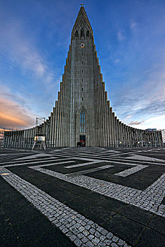 雷克雅未克,冰岛,教堂,日落