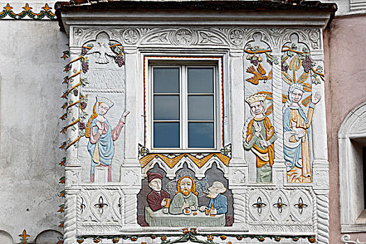 凸肚窗,木房子,上奥地利州,奥地利,欧洲