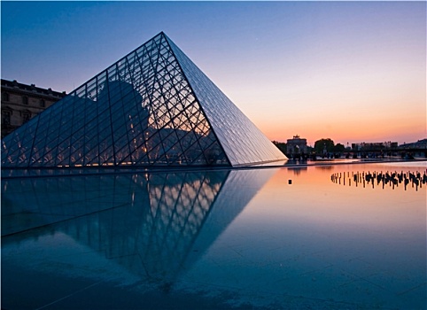 巴黎,四月,剪影,卢浮宫金字塔,晚间,埃及人