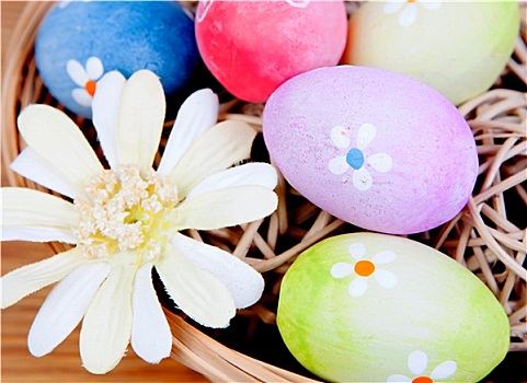 复活节彩蛋,装饰,雏菊,篮子