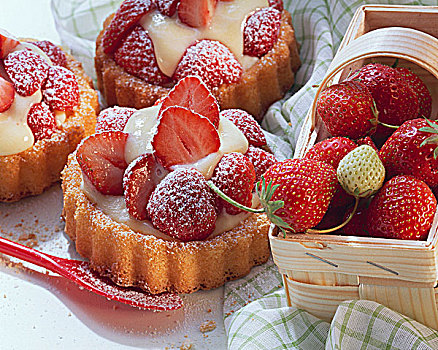 草莓糕点,香草,布丁