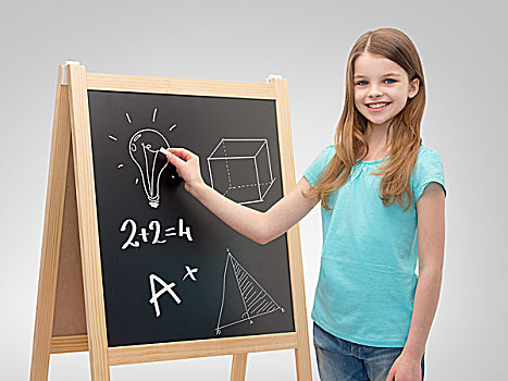 人,孩子,教育,概念,高兴,小女孩,粉笔画,黑板