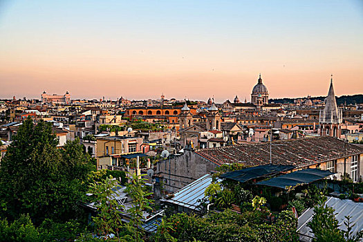 罗马,屋顶,风景,古代建筑,意大利,日落,一瞬