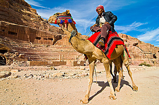 约旦,佩特拉,男人,骑,骆驼