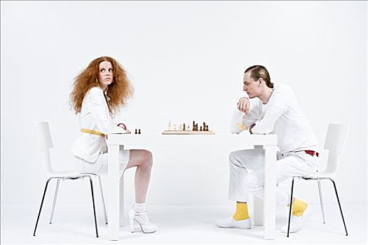 一个,男人,女人,玩,下棋