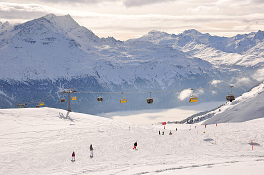 瑞士,恩格达恩,滑雪坡,滑雪,山峰,冬天