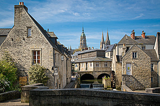 河,中世纪,城镇,诺曼底,法国