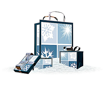 圣诞购物,包,雪中