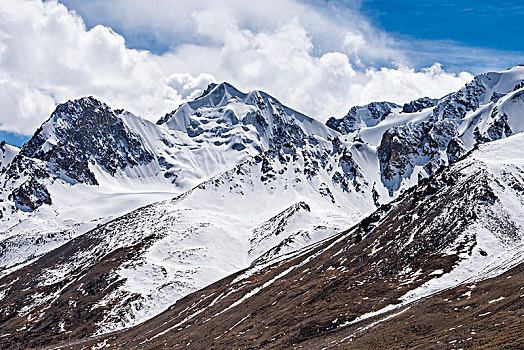 新疆,雪山,山脉,蓝天,白云