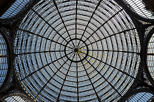 玻璃,圆顶,商业街廊,购物中心,那不勒斯,意大利