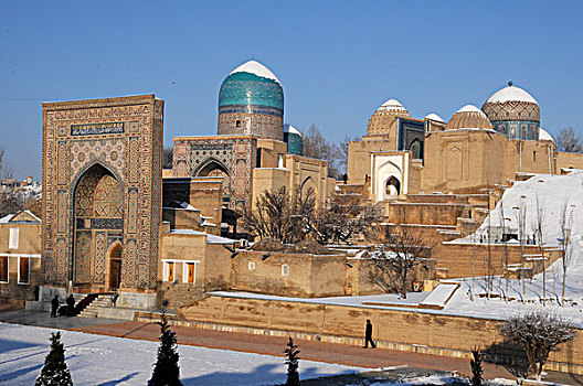 乌兹别克斯坦,撒马尔罕,陵墓,沙阿,墓地,山