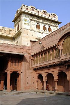院落,城市宫殿,比卡内尔,拉贾斯坦邦,北印度,南亚