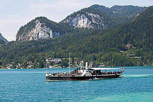 客船,蒸汽船,沃尔夫冈,萨尔茨卡莫古特,萨尔茨堡州,奥地利,欧洲