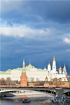 深蓝,云,上方,光亮,莫斯科,克里姆林宫