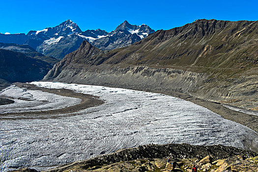 冰河,后面,凹,策马特峰,瓦莱,瑞士,欧洲