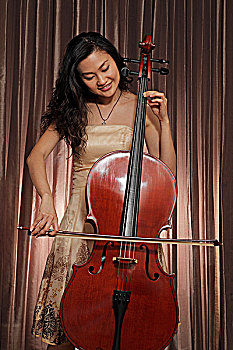 中国人,女人,玩,大提琴