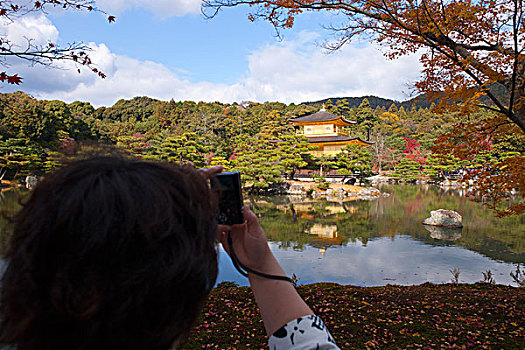 游客,照相,庙宇,金阁寺,京都,日本