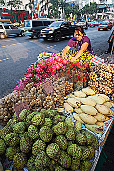 泰国,曼谷,路边,水果摊