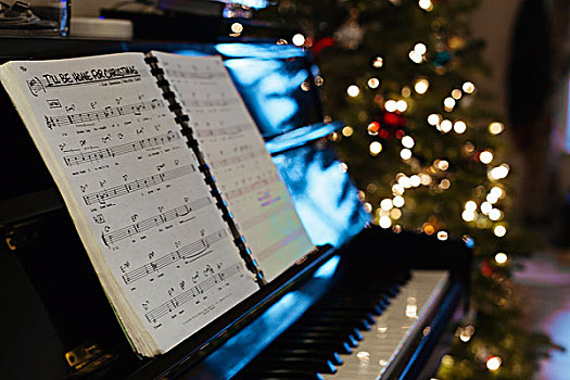 乐谱,钢琴,圣诞树,背景