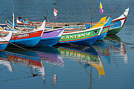 明亮,涂绘,渔船,靠近,喀拉拉,印度,亚洲